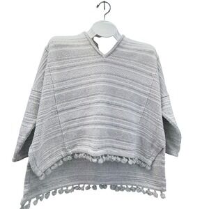Madewell Gray Tassel Hoodie Sweater XS S Knit Cotton Blend V Neck